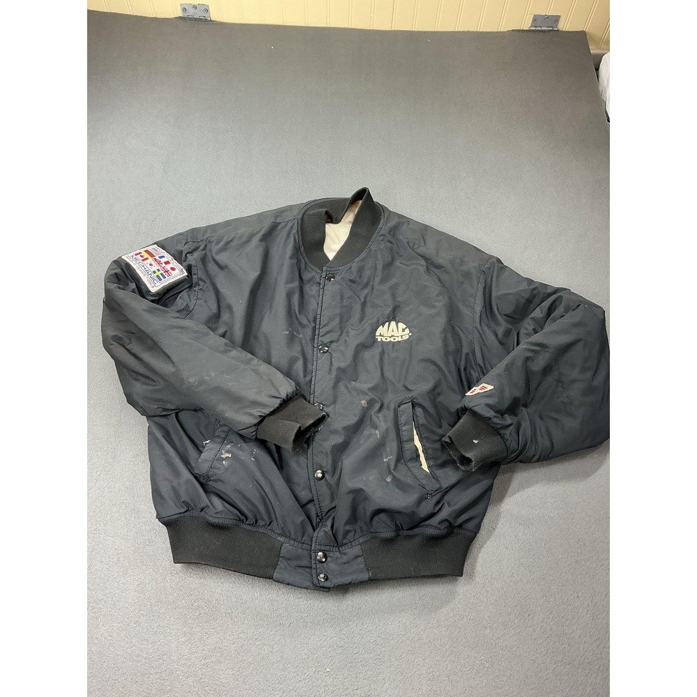 Vintage Swingster Jacket Mens Large Black Mac Tools Bomber Mechanic Made USA